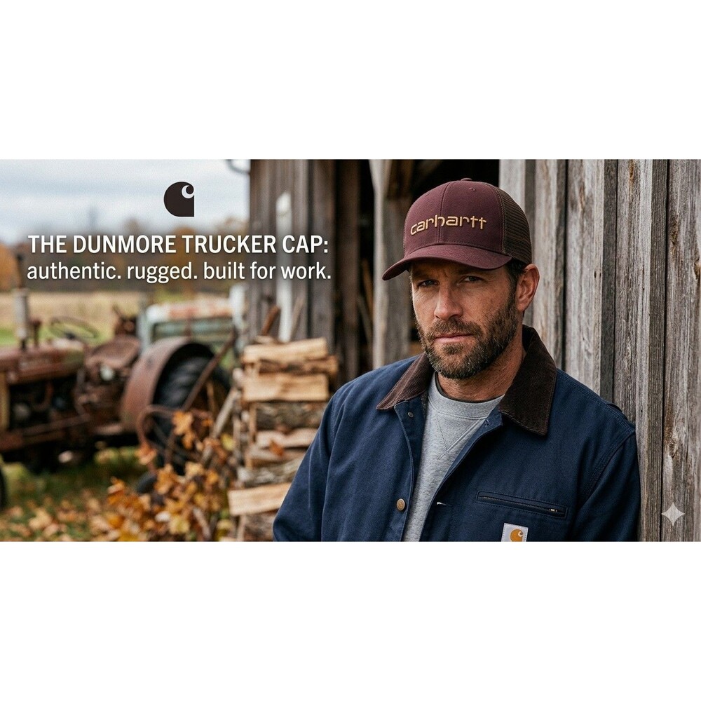 Carhartt Dunmore Trucker Hat Maroon Burgundy Canvas Mesh Snapback Cap Workwear